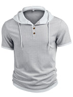 Waffle Knit Hoodie 2-Piece Short Sleeve Set with Shorts