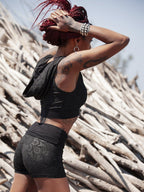 Mandala Print Hot Pants, Foldable Waistband Yoga Shorts