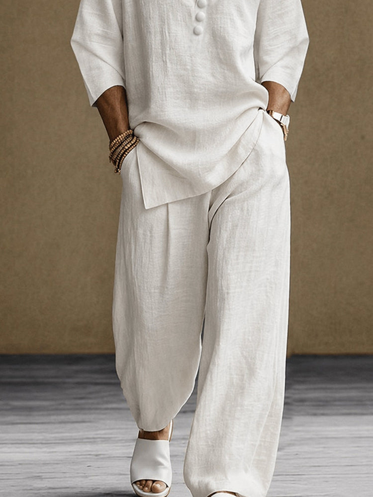 Minimalist 100% Cotton Side Slit Shirt and Pants Set