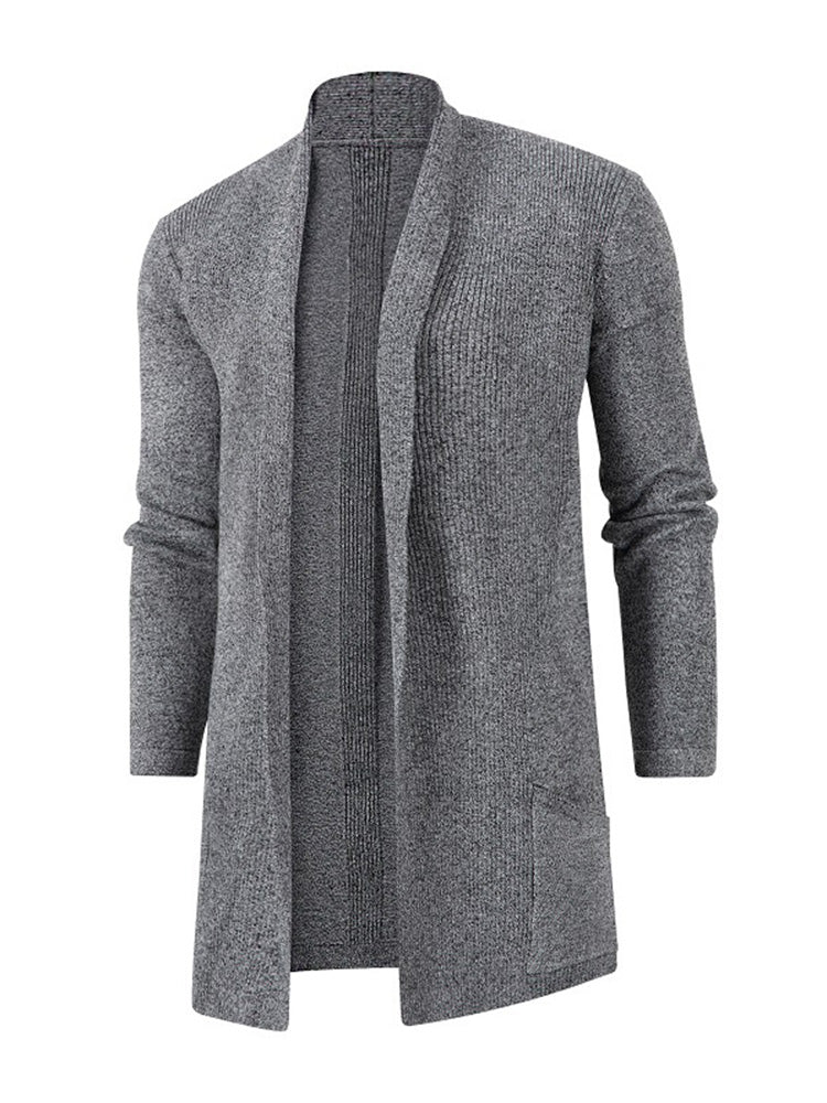 Solid Ribbed Knit Open Front Cardigan