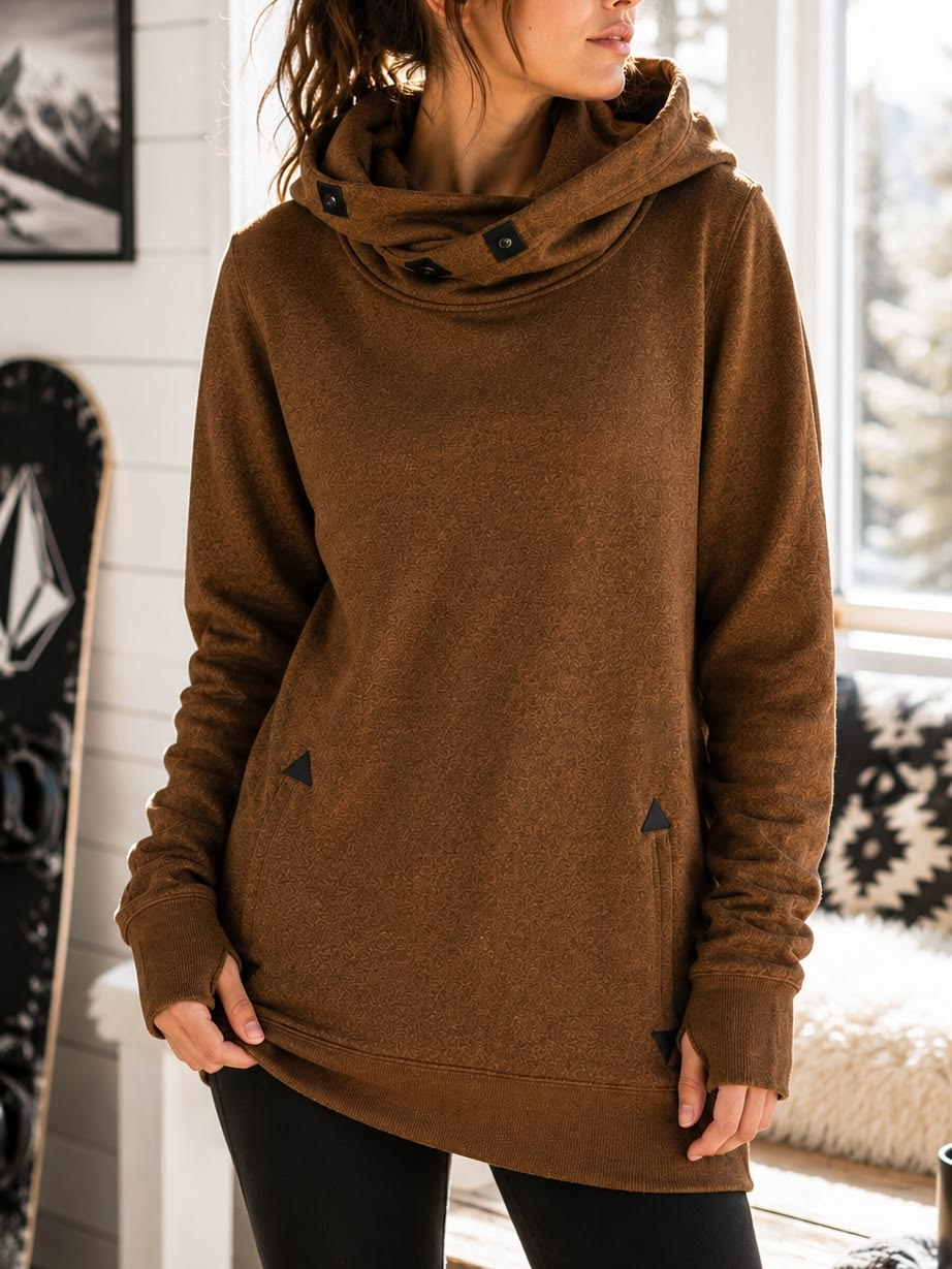 Cowl Neck Hooded Long Sleeve Sweatshirt
