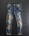 Vintage Frayed Patchwork Distressed Relaxed Tapered Denim Jeans