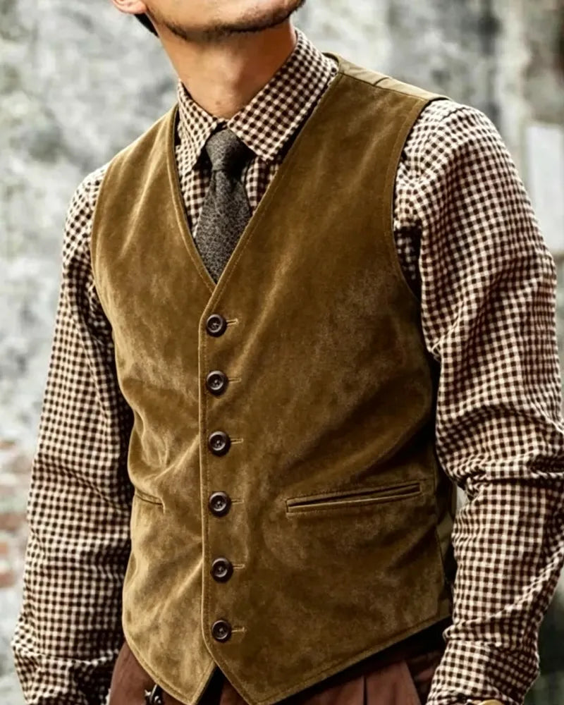 Vintage Khaki Brown Cotton Velvet Vest