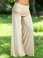 Gathered Waistband Drawstring Wide Leg Casual Pants