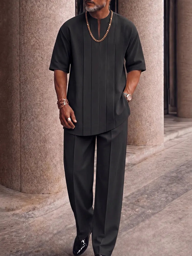 Smart Casual Pleated Front T-Shirt Pants Set