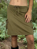 Vintage Cargo Drawstring Mini Skirt with Side Pockets
