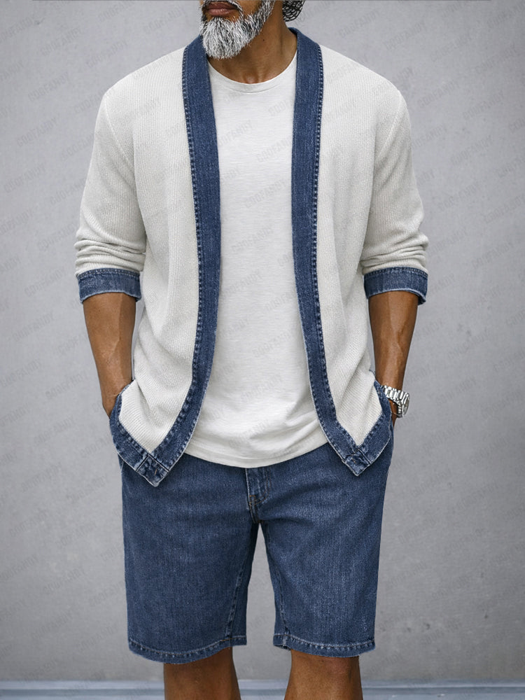 Modern Contrast Color Denim Patchwork 2-Piece Set