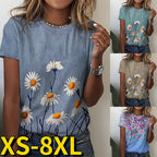 Floral Round Collar Print Pullover T-Shirt