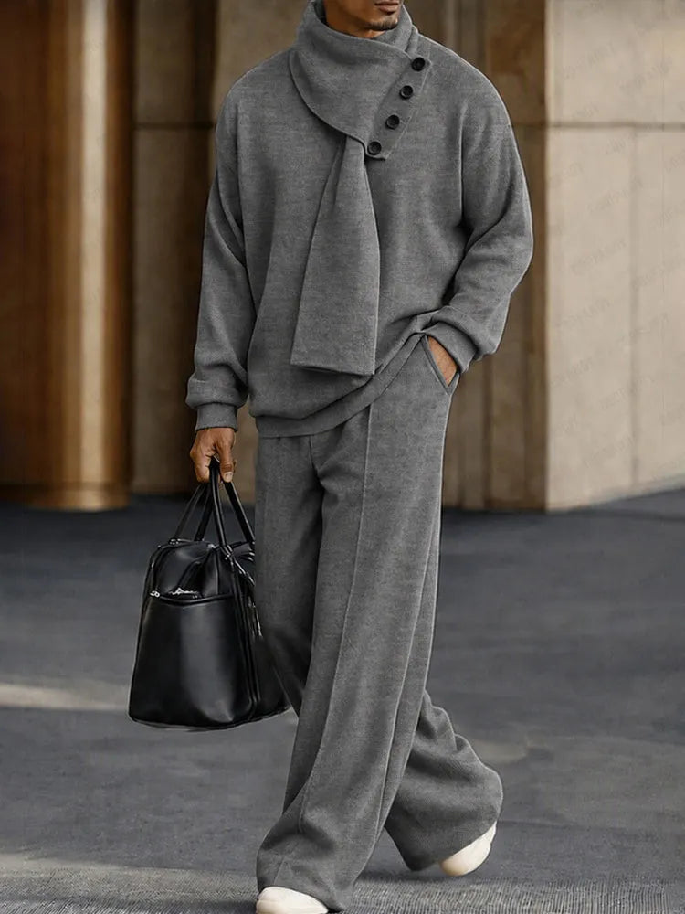 Modern 3-in-1 Detachable Scarf Top Pants Set