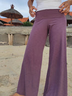 Wide Legs Relaxed Fit Pants, Fold Over Band Yoga Pants