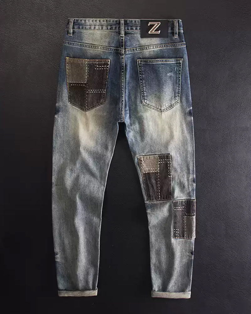 Vintage Faded©\Blue Boro©\Patchwork Multi©\Rip Denim Jeans