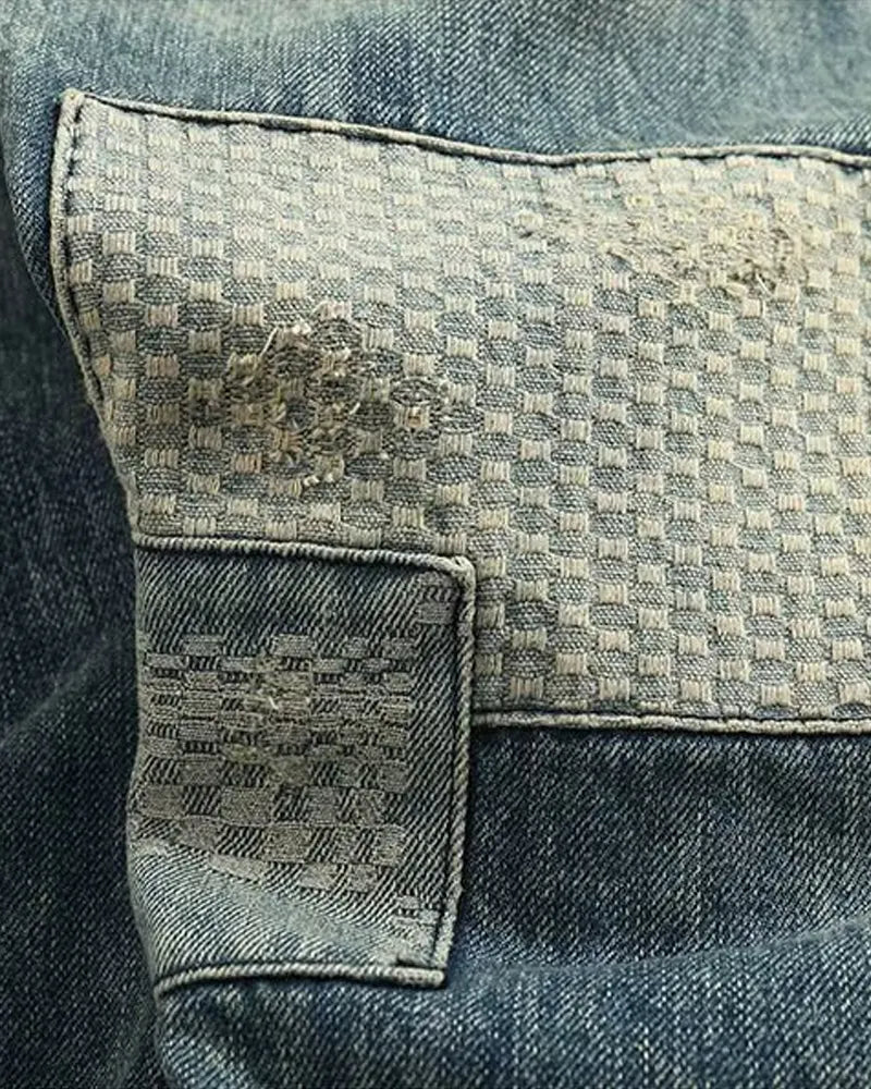 Vintage Washed Patch Tapered Jeans