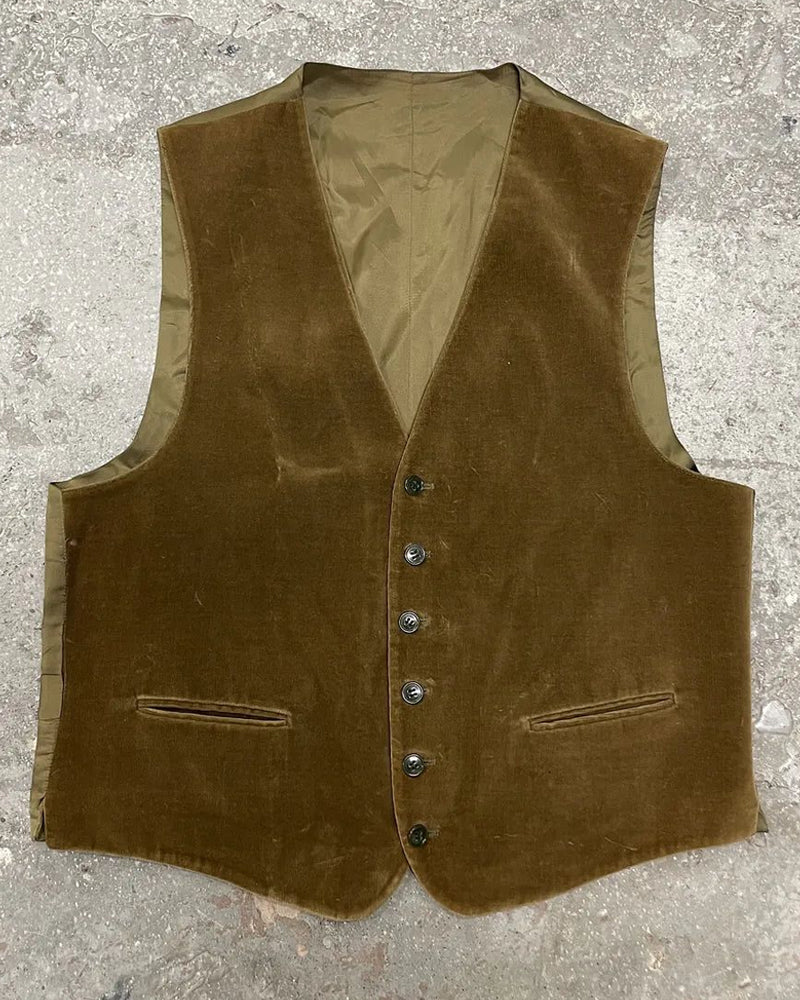 Vintage Khaki Brown Cotton Velvet Vest