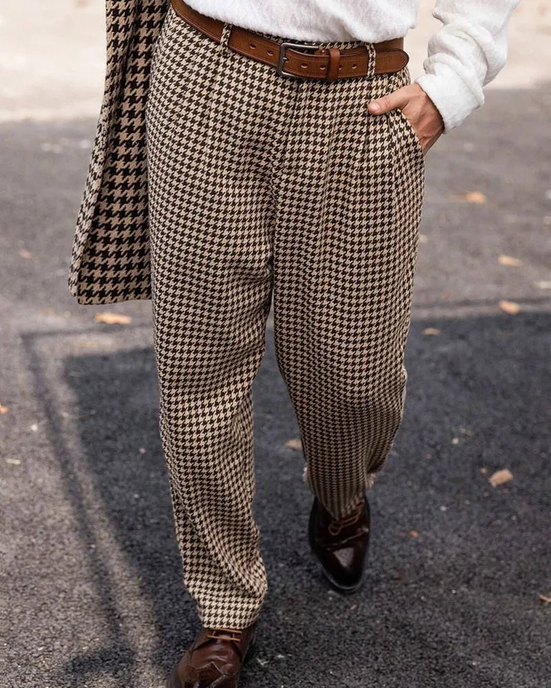 Vintage Brown©\Houndstooth High©\Waist Trousers