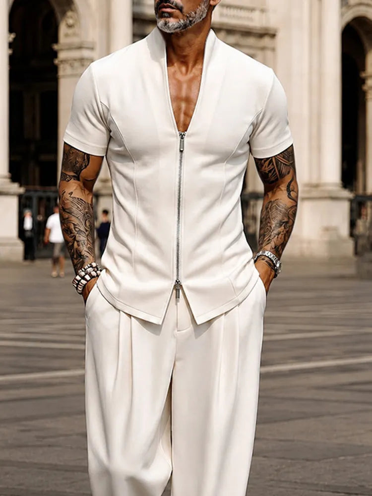 Modern Minimalist Short Sleeve Shirt Pants Set