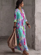 Glamorous Artistic Watercolor Cotton-linen Dress