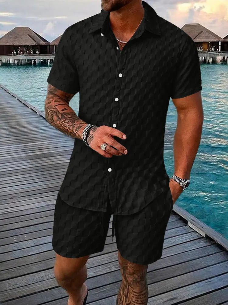 Men's Bubble Jacquard 2-Piece Shirt & Shorts Set