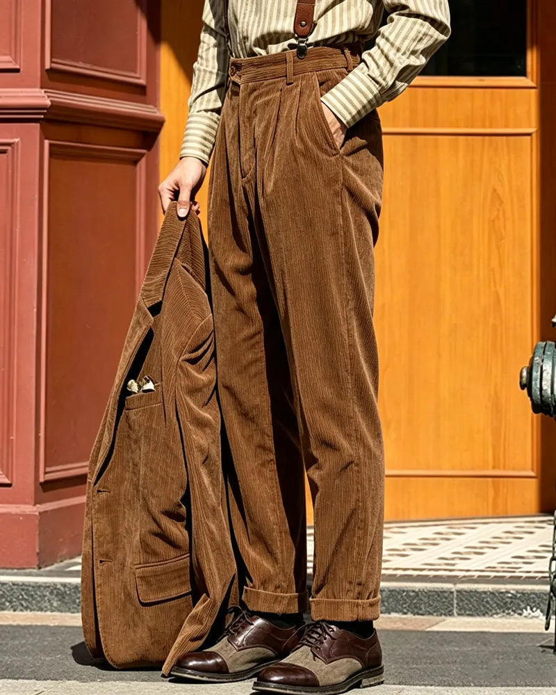 Vintage Brown Corduroy Tapered Casual Pants