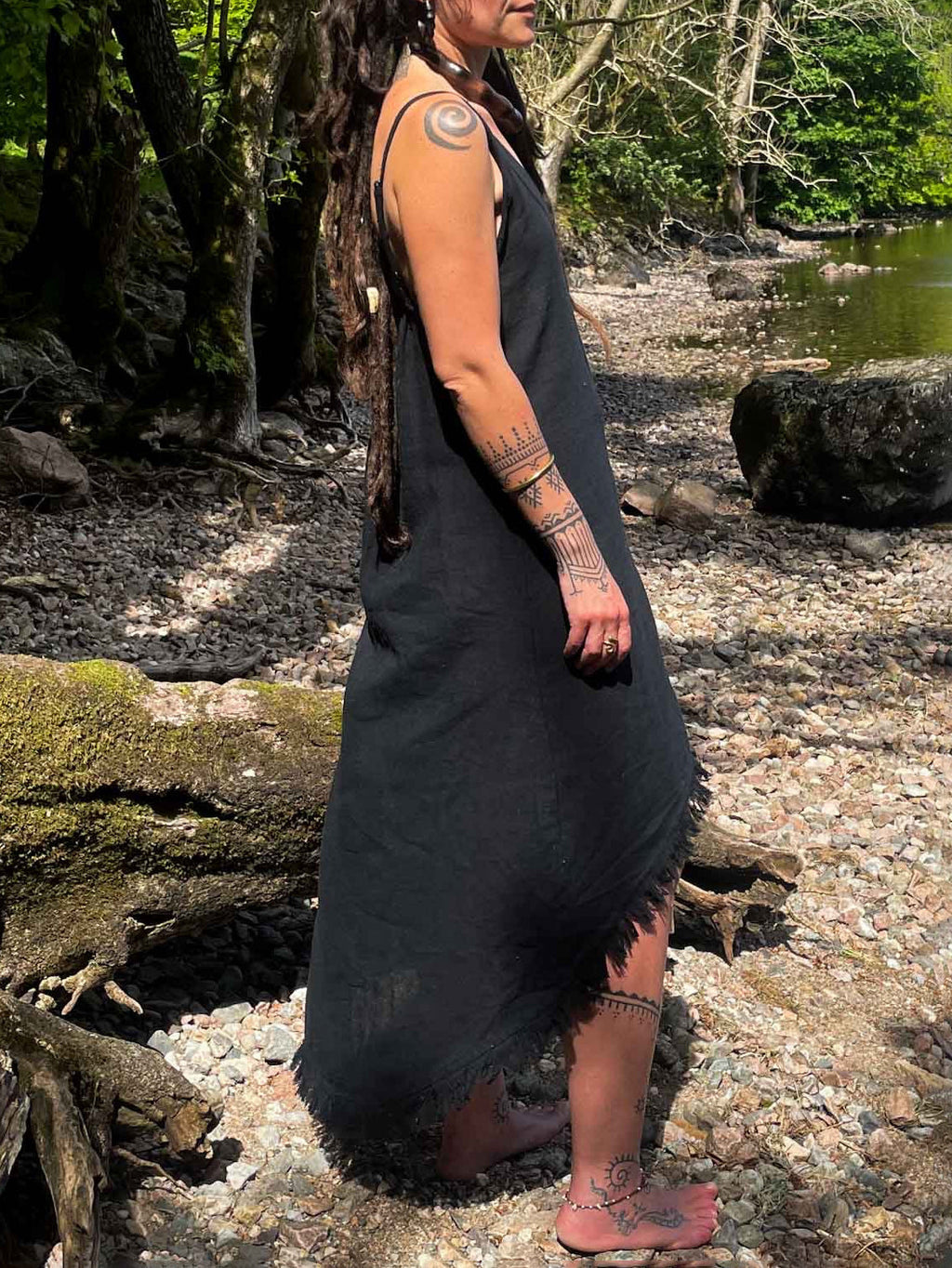 Fringe Linen Maxi Dress: Asymmetric Boho Festival Clothing