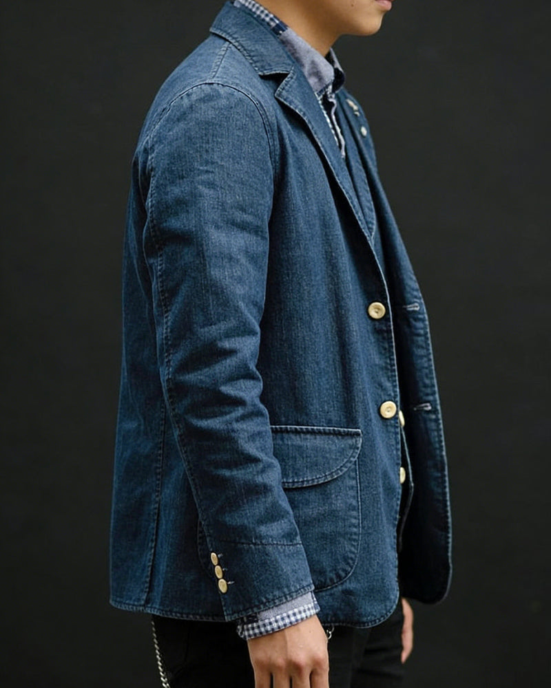 Retro Denim Multi-pocket Casua Blazer