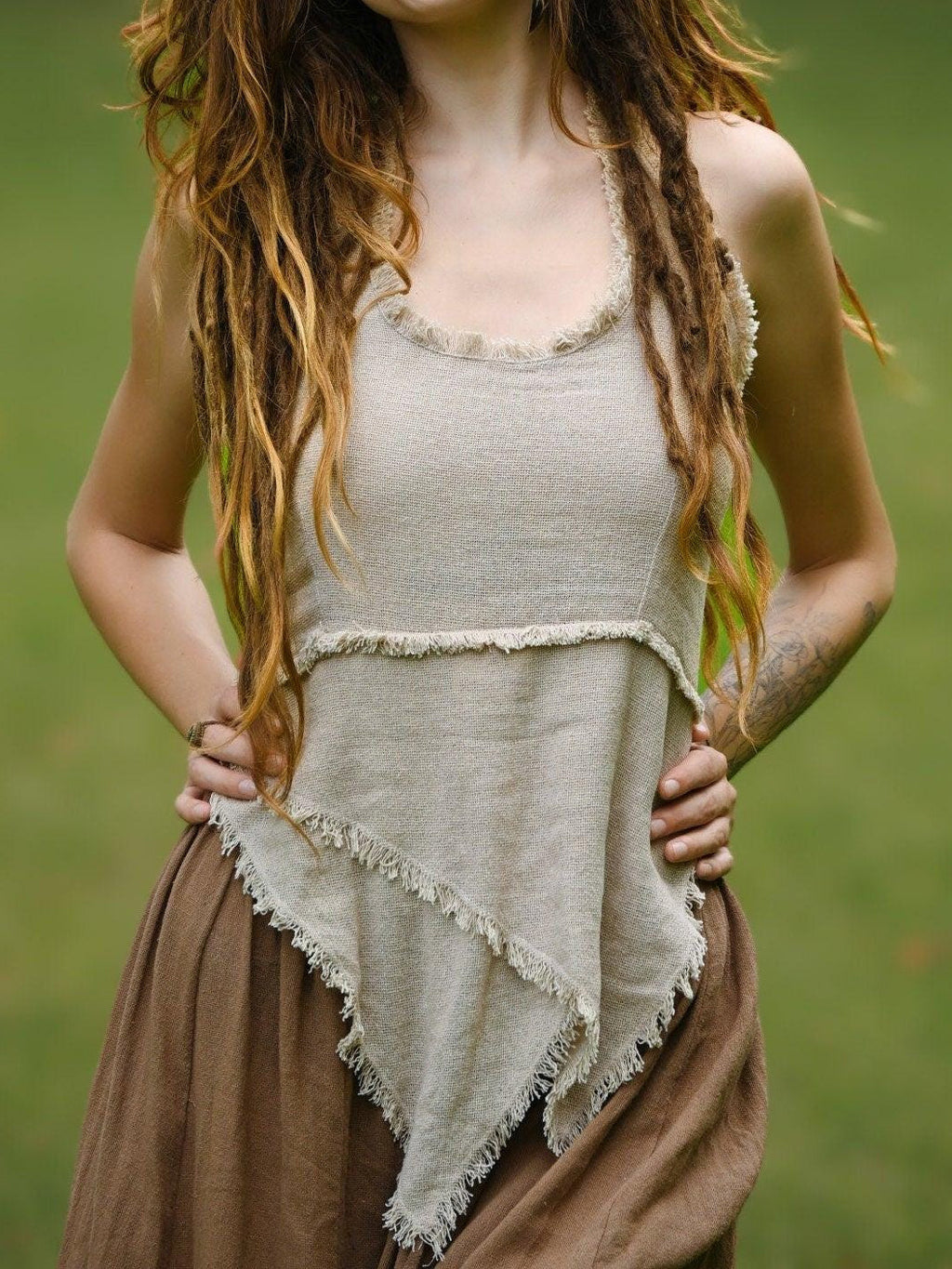 Earthy Cotton Pixie Halter Top - Tribal Bohemian Festival Wear