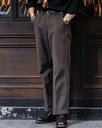 Vintage Dark Brown Pinstripe High Waist Pleated Cuffed Straight©\Leg Trousers
