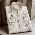 Men's Retro Plum Blossom & Songbird Embroidered Oriental Style Casual Shirt
