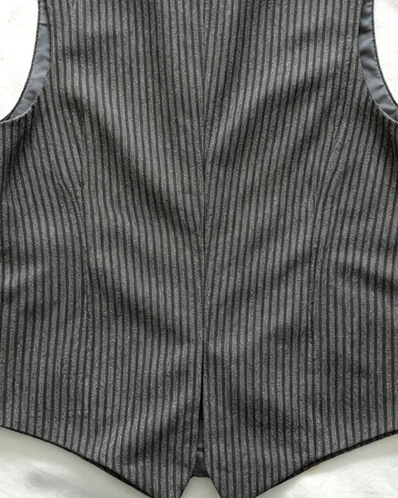 Vintage Charcoal Gray Vertical Pinstripe Multi©\Pocket Vest