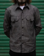 Vintage Dark Gray Textured Long-sleeved Cargo Shirt