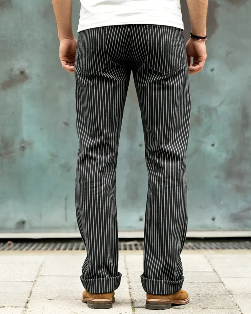 Retro Black Striped Straight Leg Jeans