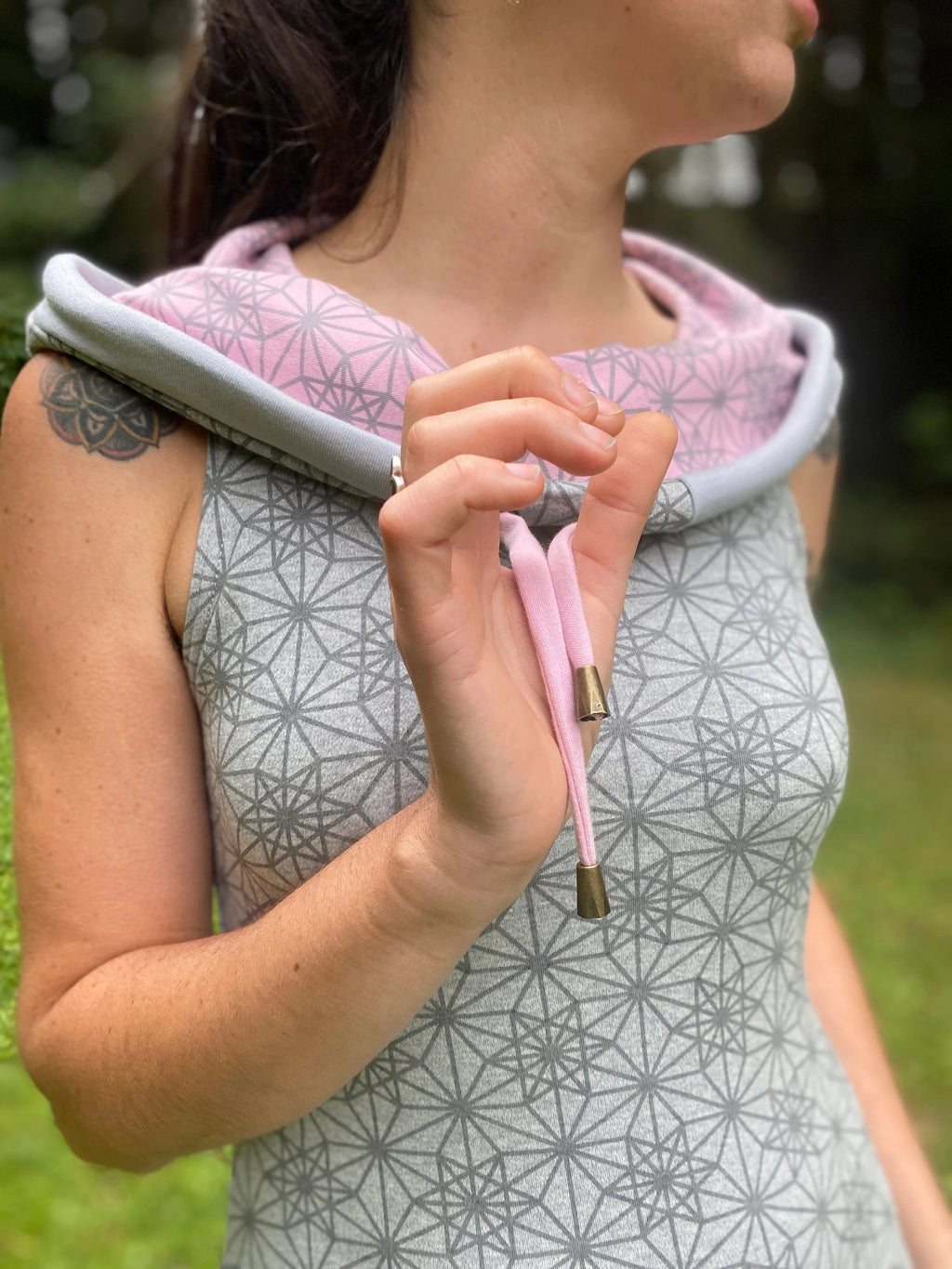 Organic Cotton Grey Cowl Hooded Dress with Pockets