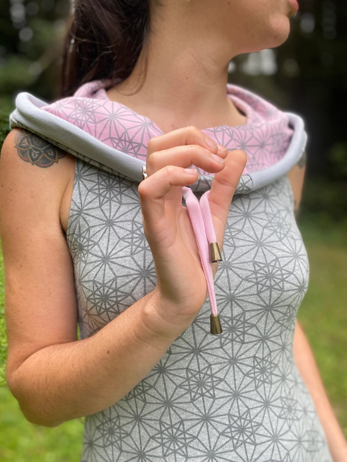 Organic Cotton Grey Cowl Hooded Dress with Pockets