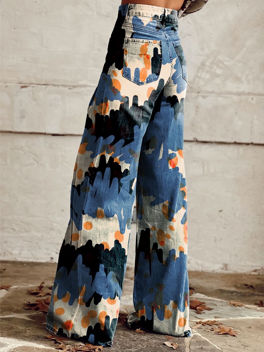 Women's Vintage Print Casual Wide Leg Pants