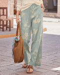 Vintage Floral Print Wide-leg Pants