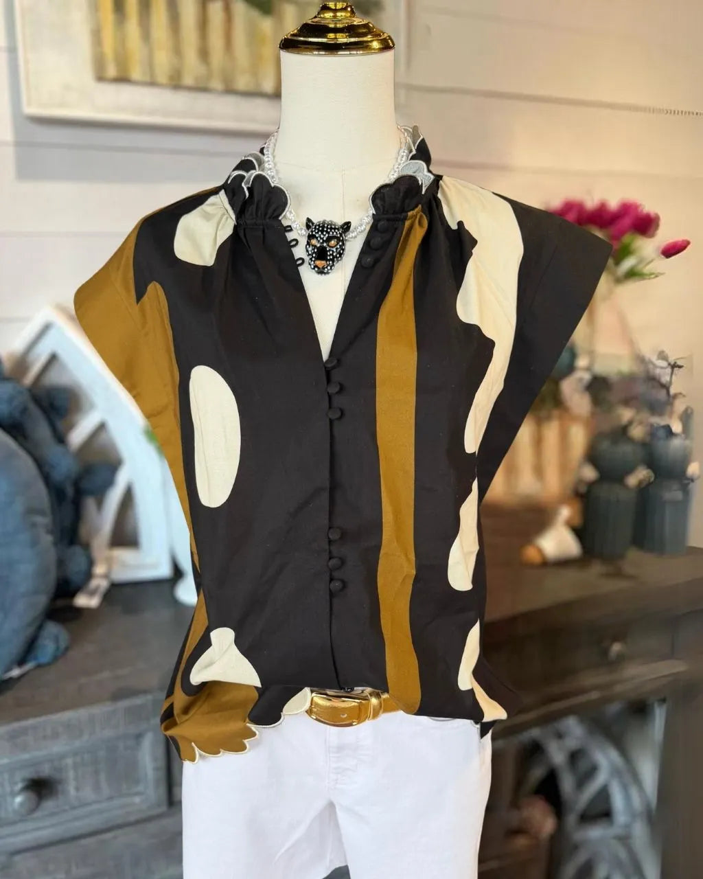 Retro Color Block Abstract Sleeveless Top