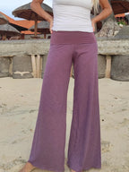 Wide Legs Relaxed Fit Pants, Fold Over Band Yoga Pants