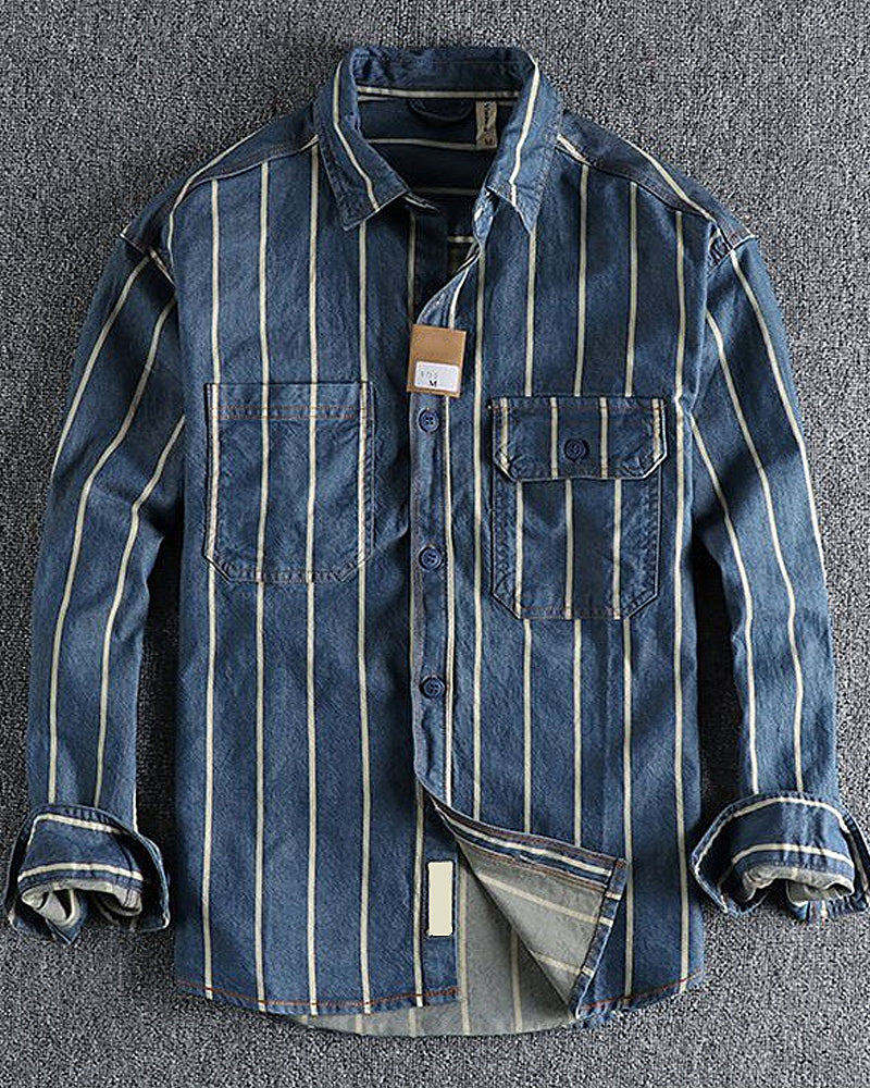 Retro Loose Striped Shirt Jacket