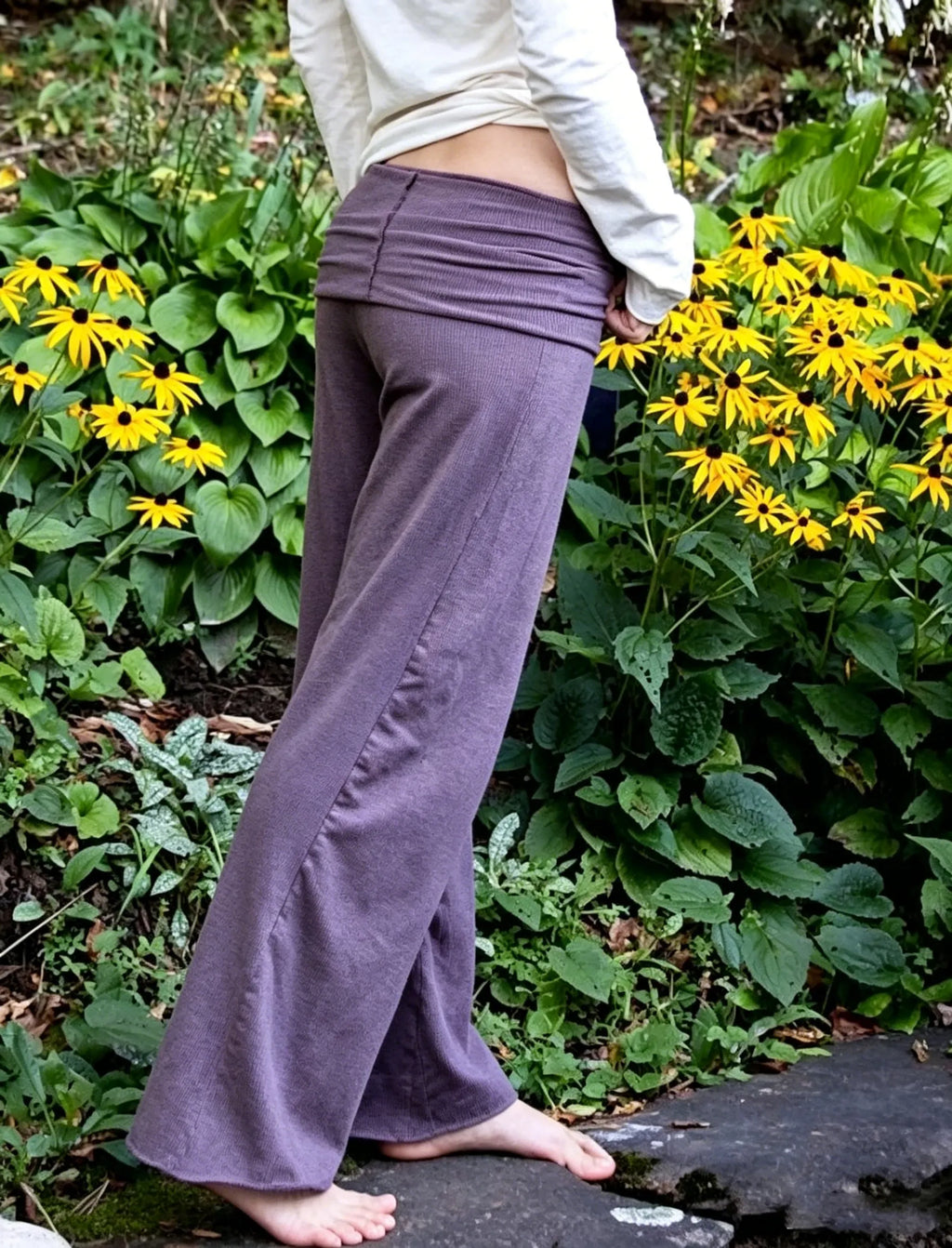Fold-Over Waist Draped Wide Leg Casual Yoga Pants