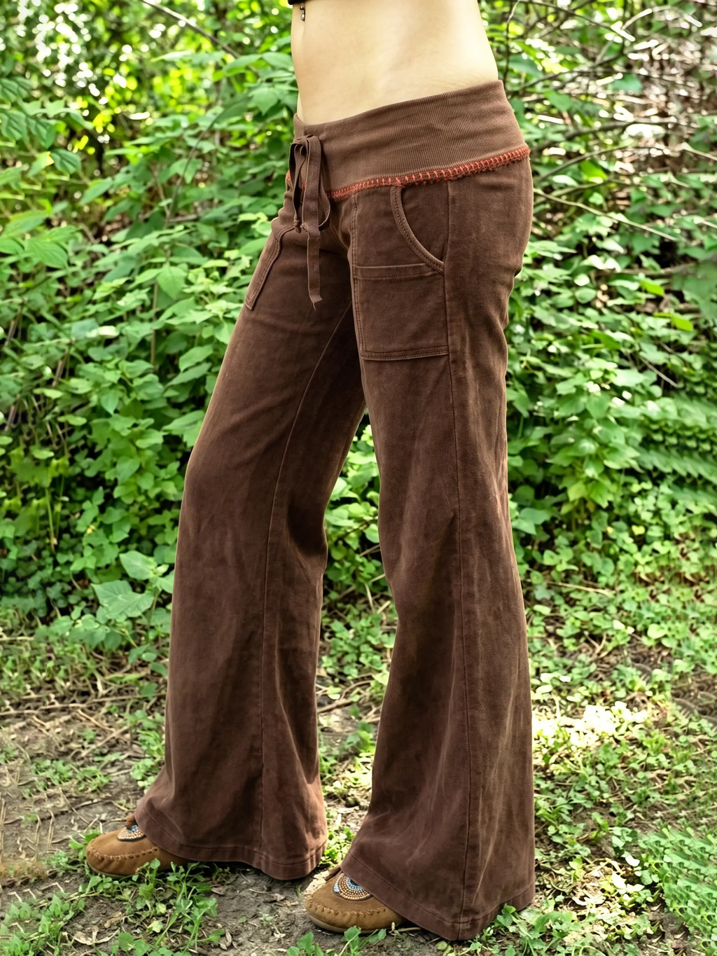 Vintage Drawstring Waist Micro-Flare Casual Pants