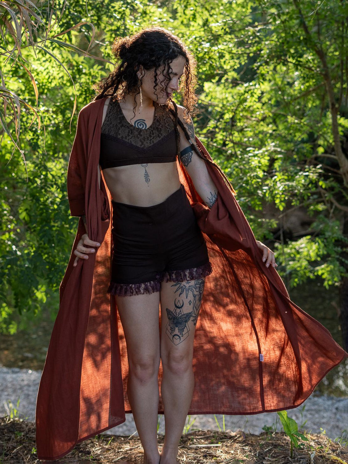 Lace Frill Hem Cotton Shorts: Bohemian Festival Clothing