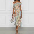 Elegant Off Shoulder Short-sleeved Floral Dress
