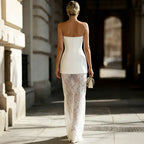 Elegant Strapless Vest & Lace Skrit Two Piece Set