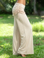 Gathered Waistband Drawstring Wide Leg Casual Pants
