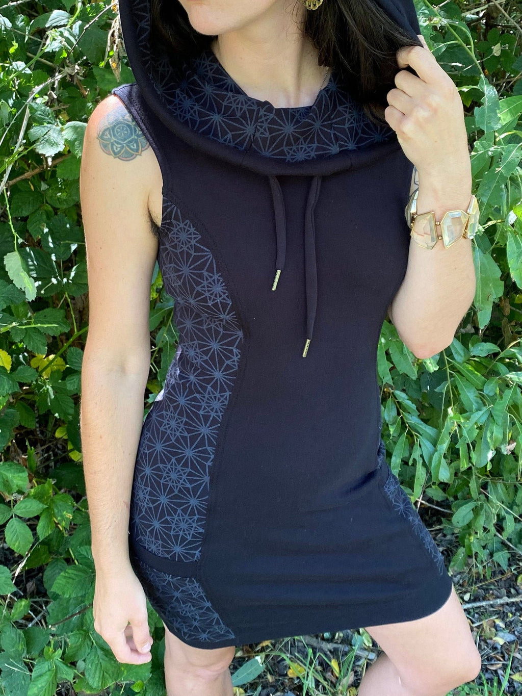 Organic Cotton Cowl Hooded Dress with Pockets