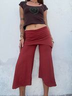 Drawstring Faux Two-Piece Asymmetric Cropped Wide Leg Pants