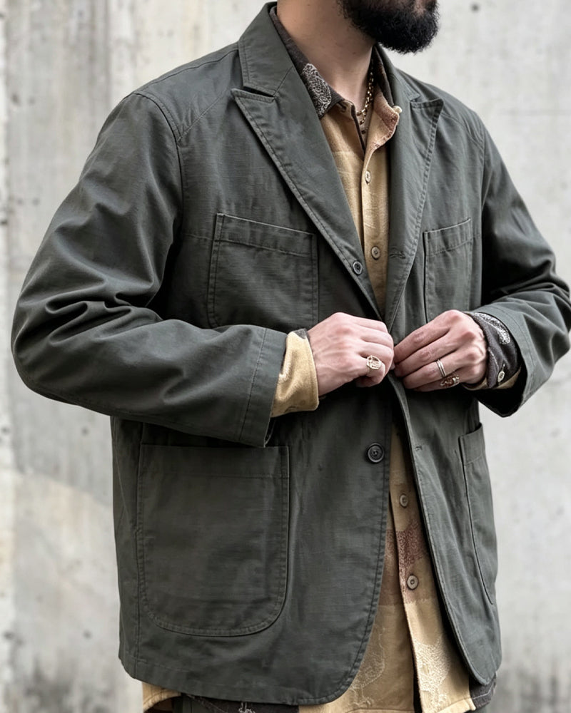 Vintage Blue-grey Multi-pocket Single-breasted Blazer