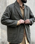 Vintage Blue-grey Multi-pocket Single-breasted Blazer