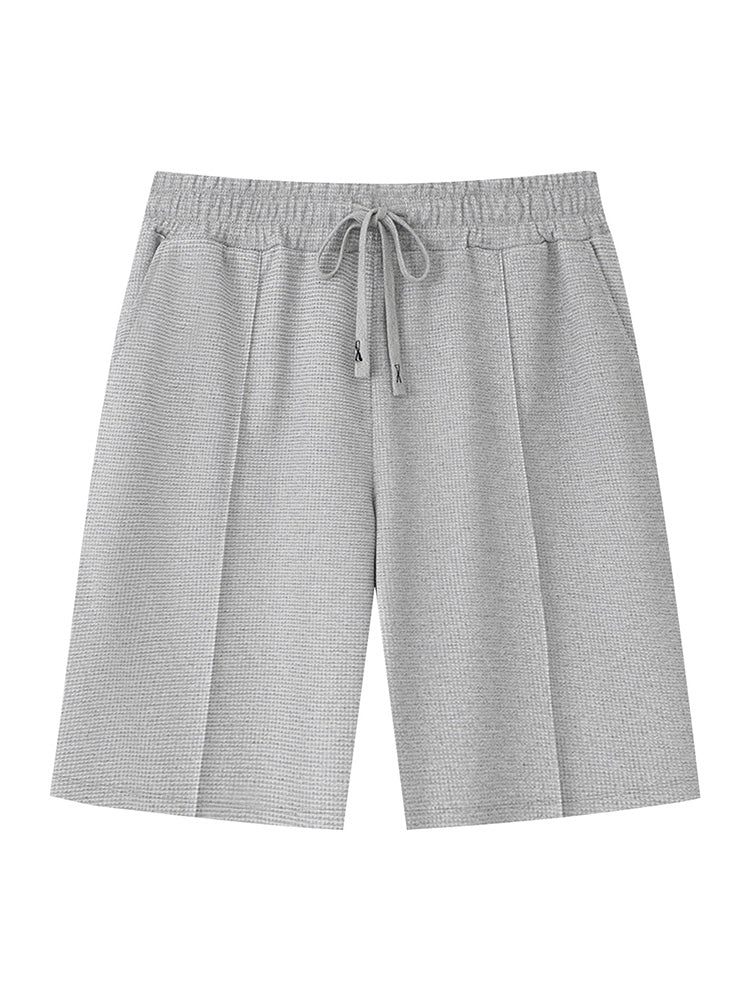 Waffle Knit Hoodie 2-Piece Short Sleeve Set with Shorts