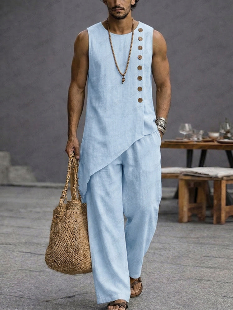 Minimalist Casual 100% Cotton Slant Hem Tank Top Set