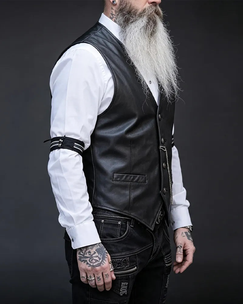 Vintage Black Leather Biker Vest